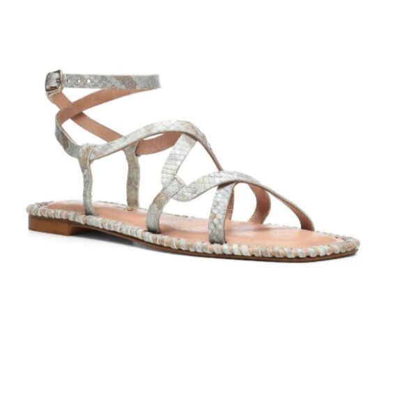 DONALD PLINER SIZE 10 EMILIA FLAT SANDAL SNAKE PRINT STRAPPY - Picture 1 of 7